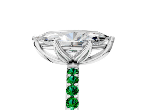 White gold Marquise Cut Diamond Solitaire Engagement Ring with Round with Emerald side stone Pavé Band and Prong Setting_17