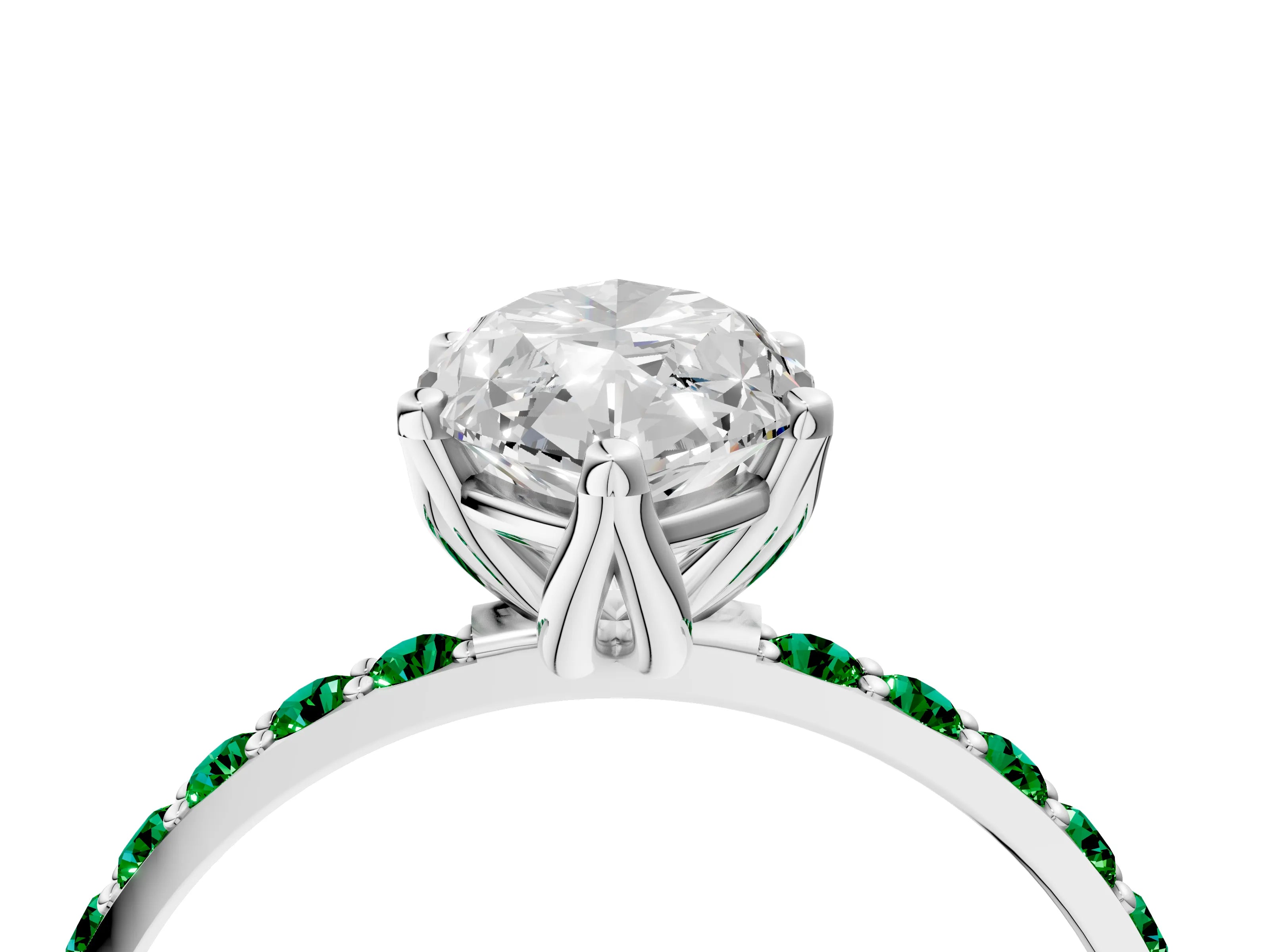 White gold Marquise Cut Diamond Solitaire Engagement Ring with Round with Emerald side stone Pavé Band and Prong Setting_28