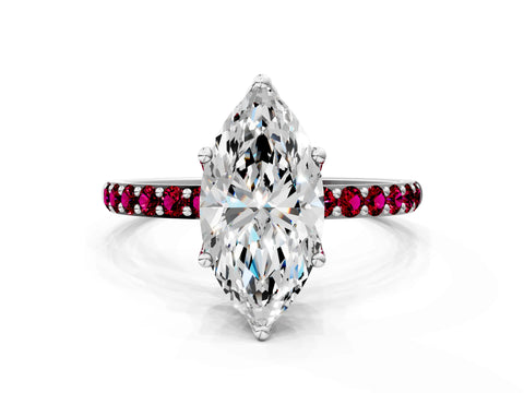 White gold Marquise Cut Diamond Solitaire Engagement Ring with Round with Garnet side stone Pavé Band and Prong Setting_12