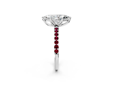 White gold Marquise Cut Diamond Solitaire Engagement Ring with Round with Garnet side stone Pavé Band and Prong Setting_14