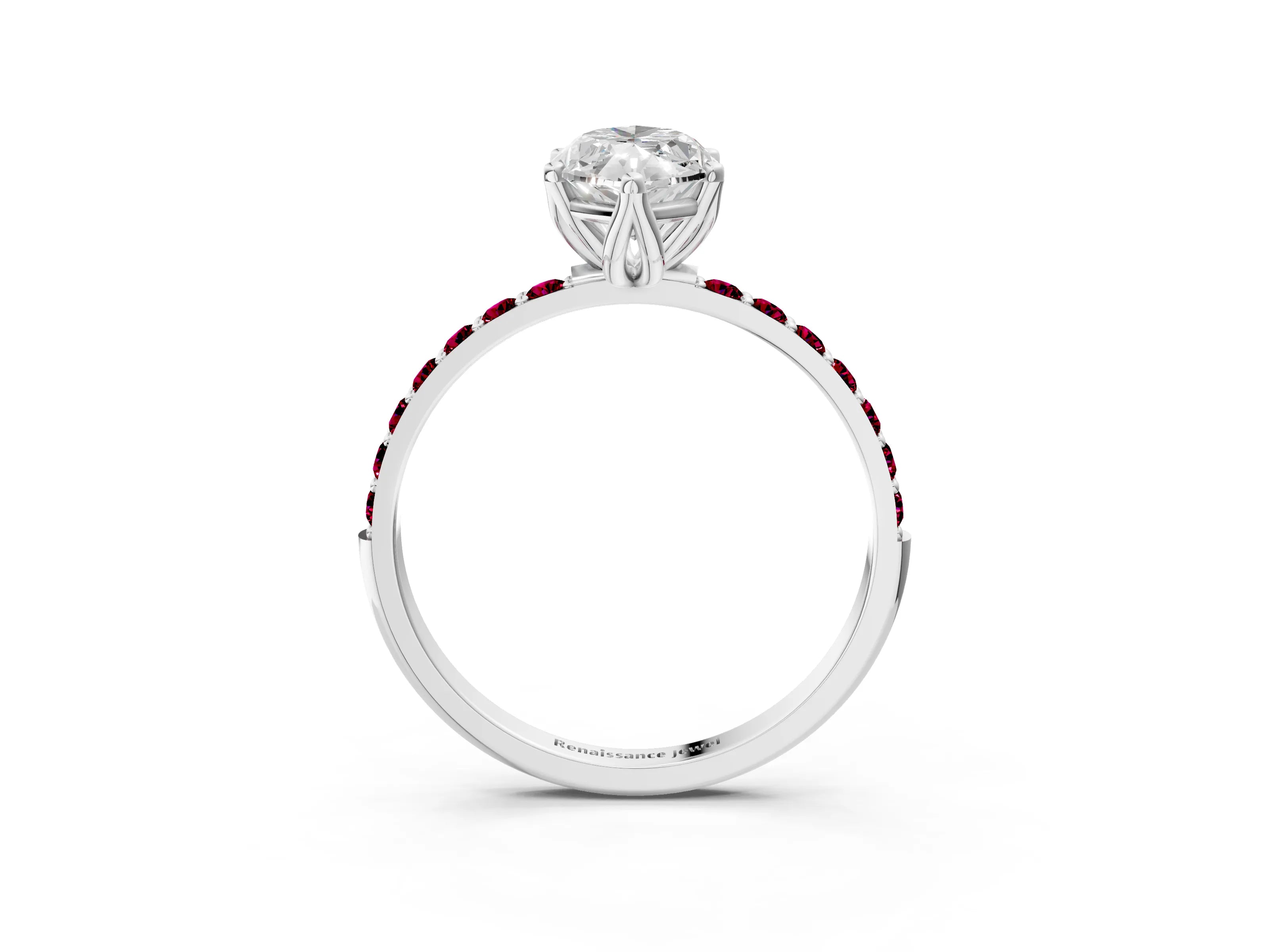 White gold Marquise Cut Diamond Solitaire Engagement Ring with Round with Garnet side stone Pavé Band and Prong Setting_15