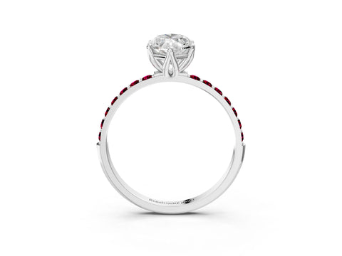 White gold Marquise Cut Diamond Solitaire Engagement Ring with Round with Garnet side stone Pavé Band and Prong Setting_15