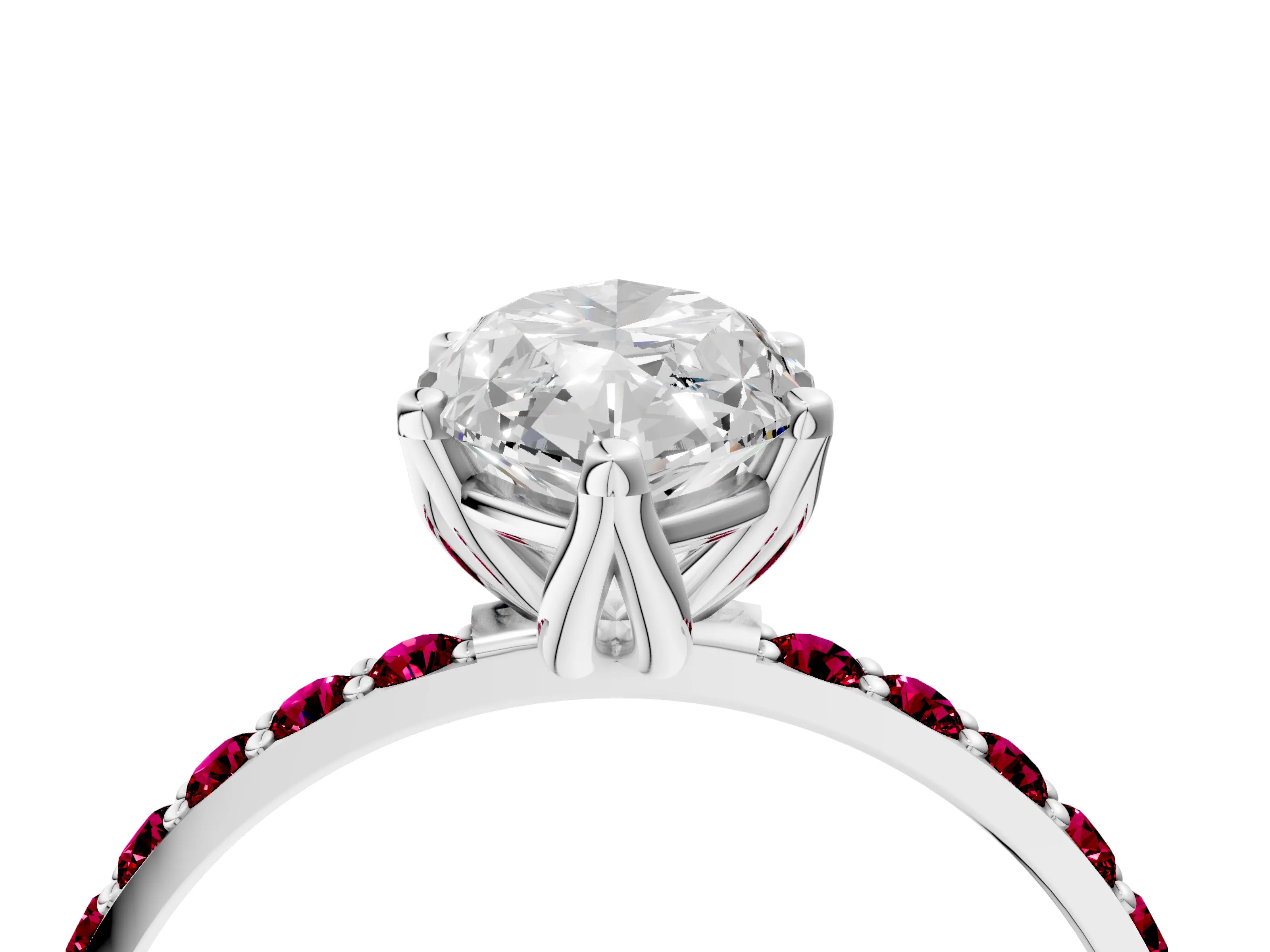 White gold Marquise Cut Diamond Solitaire Engagement Ring with Round with Garnet side stone Pavé Band and Prong Setting_16