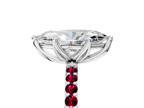 White gold Marquise Cut Diamond Solitaire Engagement Ring with Round with Garnet side stone Pavé Band and Prong Setting_17