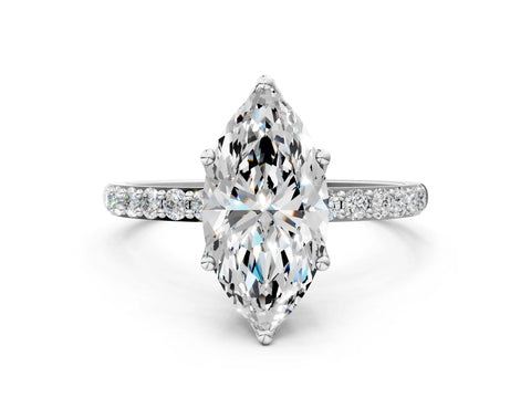 White gold Marquise Cut Diamond Solitaire Engagement Ring with Round with Moissanite side stone Pavé Band and Prong Setting_12