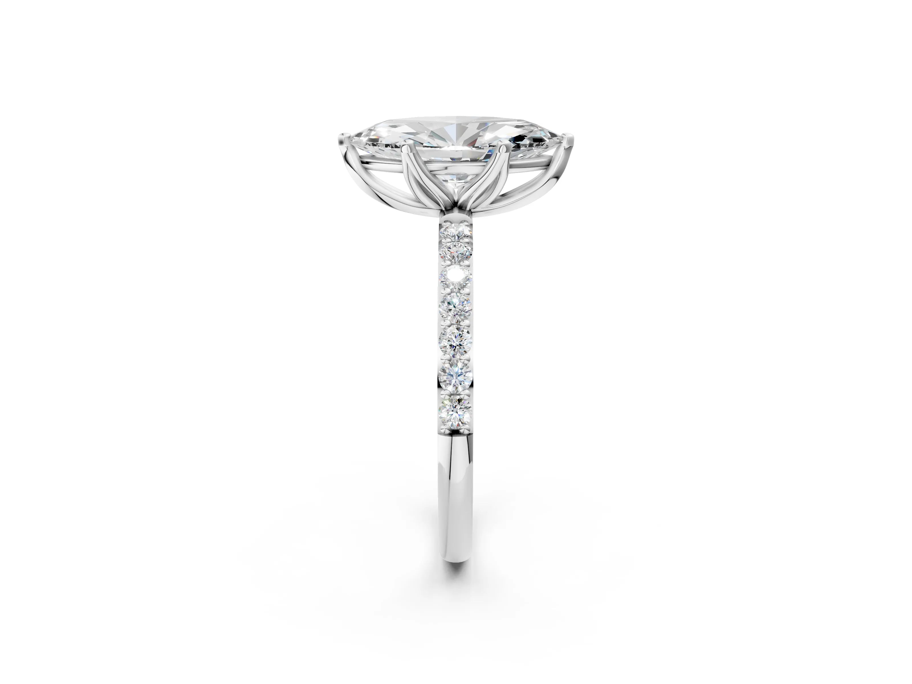 White gold Marquise Cut Diamond Solitaire Engagement Ring with Round with Moissanite side stone Pavé Band and Prong Setting_14