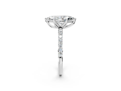 White gold Marquise Cut Diamond Solitaire Engagement Ring with Round with Moissanite side stone Pavé Band and Prong Setting_14