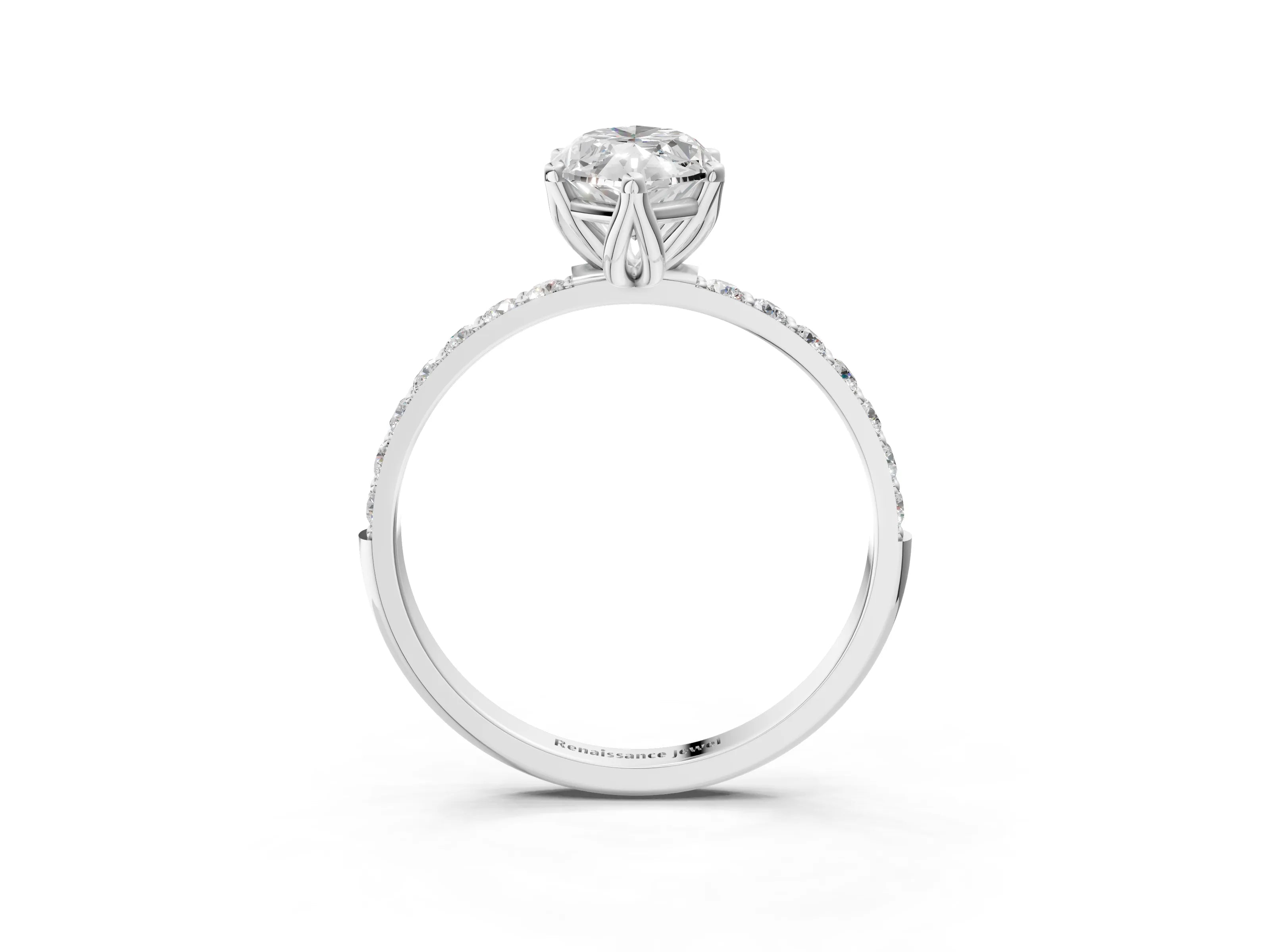 White gold Marquise Cut Diamond Solitaire Engagement Ring with Round with Moissanite side stone Pavé Band and Prong Setting_15