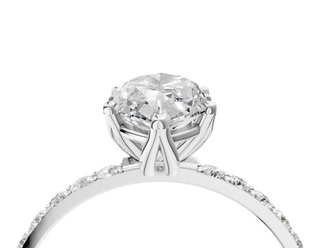 White gold Marquise Cut Diamond Solitaire Engagement Ring with Round with Moissanite side stone Pavé Band and Prong Setting_16