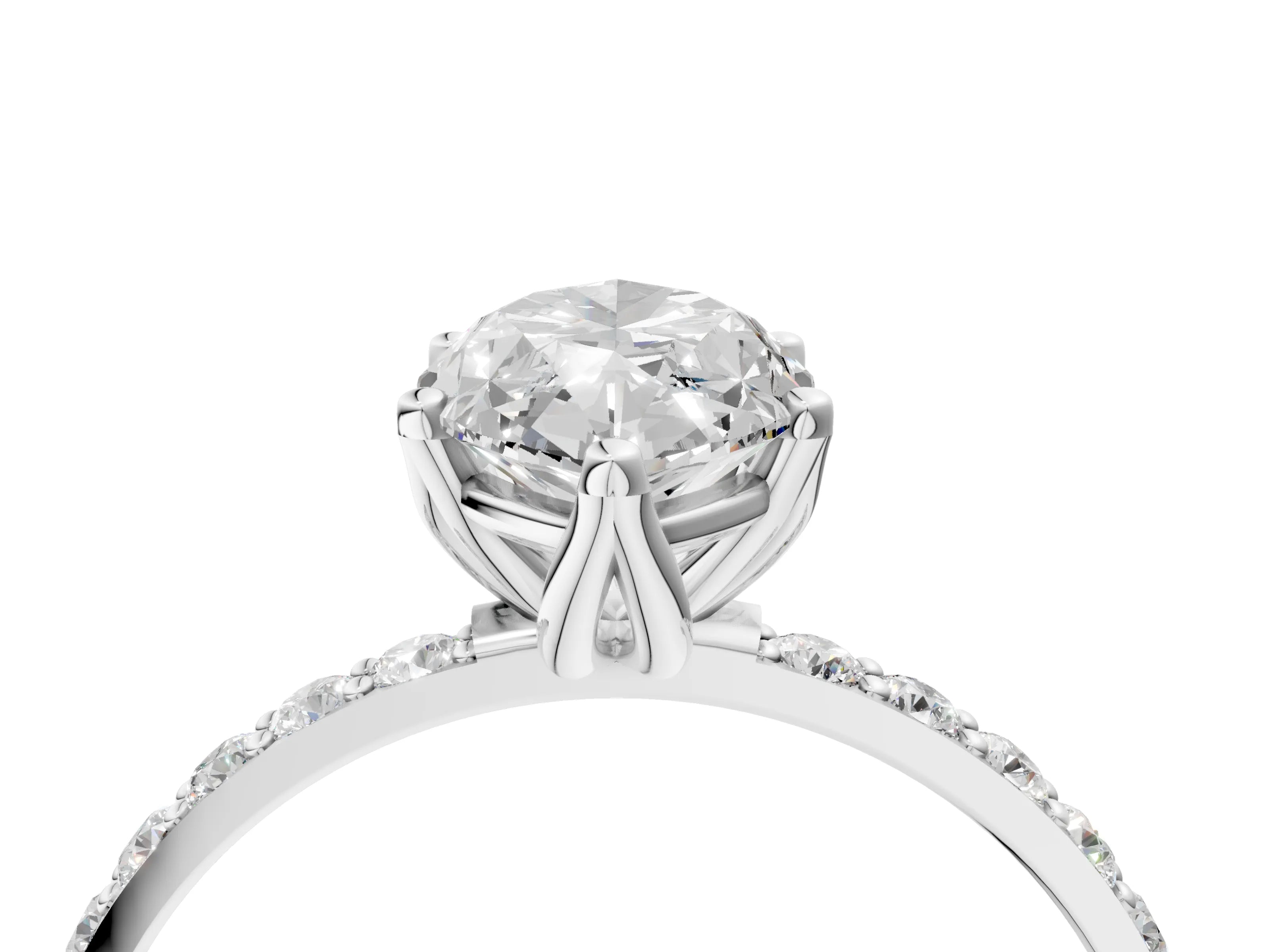 White gold Marquise Cut Diamond Solitaire Engagement Ring with Round with Moissanite side stone Pavé Band and Prong Setting_28