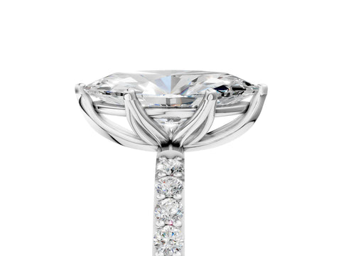 White gold Marquise Cut Diamond Solitaire Engagement Ring with Round with Moissanite side stone Pavé Band and Prong Setting_29