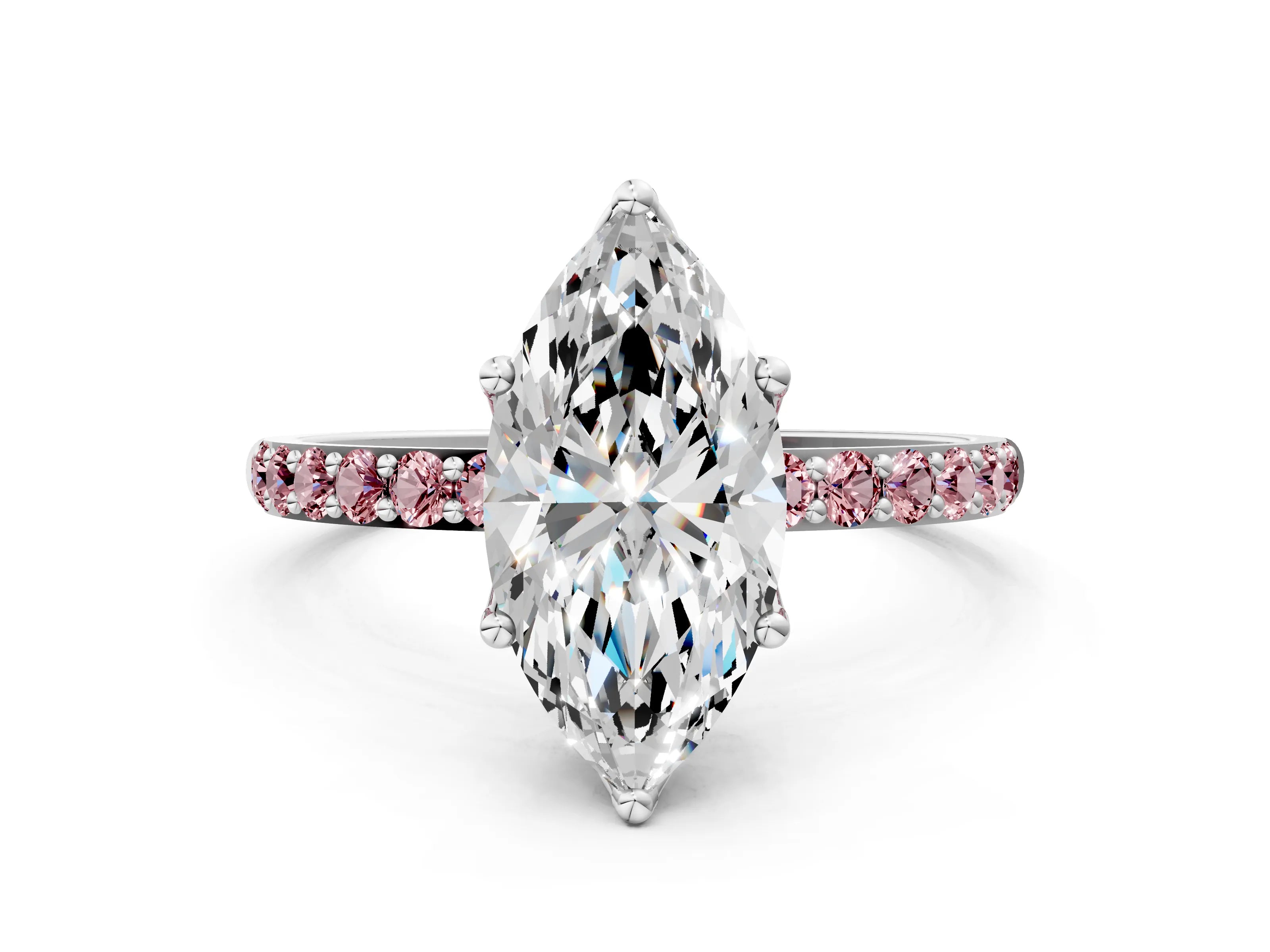 White gold Marquise Cut Diamond Solitaire Engagement Ring with Round with Morganite side stone Pavé Band and Prong Setting_12