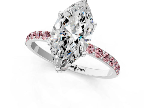 White gold Marquise Cut Diamond Solitaire Engagement Ring with Round with Morganite side stone Pavé Band and Prong Setting_13