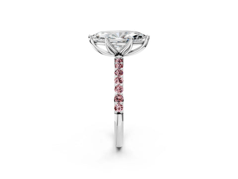 White gold Marquise Cut Diamond Solitaire Engagement Ring with Round with Morganite side stone Pavé Band and Prong Setting_14