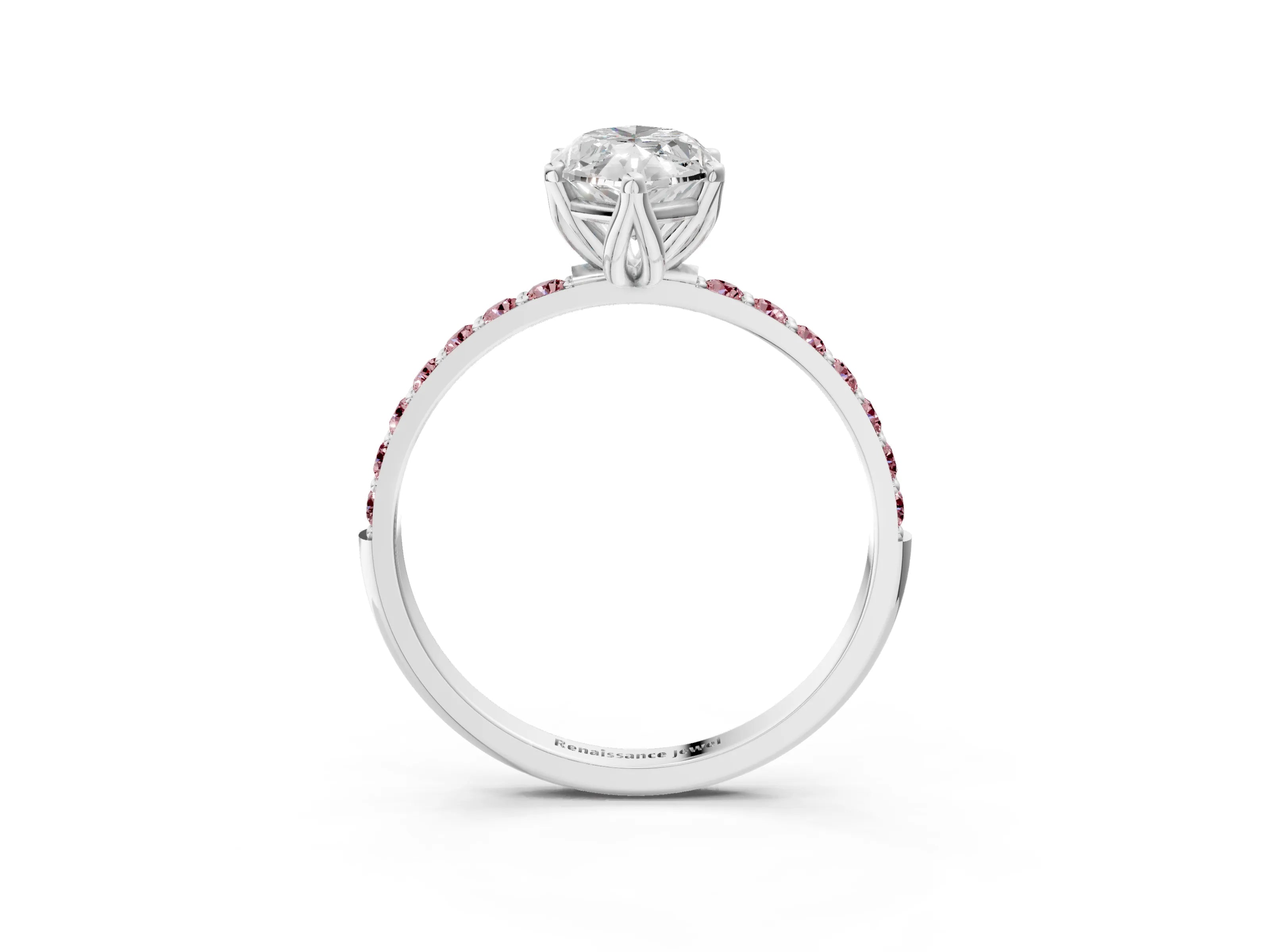 White gold Marquise Cut Diamond Solitaire Engagement Ring with Round with Morganite side stone Pavé Band and Prong Setting_15
