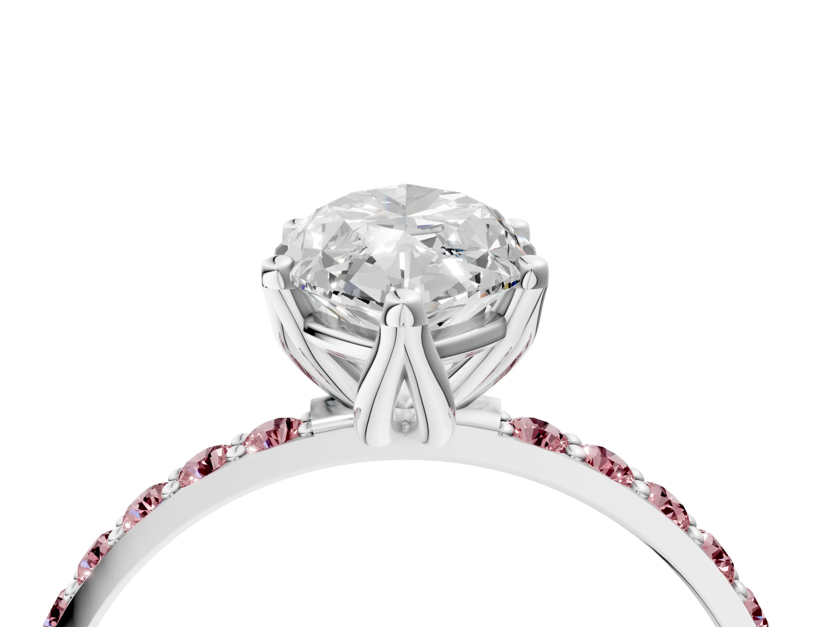 White gold Marquise Cut Diamond Solitaire Engagement Ring with Round with Morganite side stone Pavé Band and Prong Setting_16