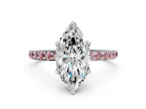White gold Marquise Cut Diamond Solitaire Engagement Ring with Round with Morganite side stone Pavé Band and Prong Setting_24