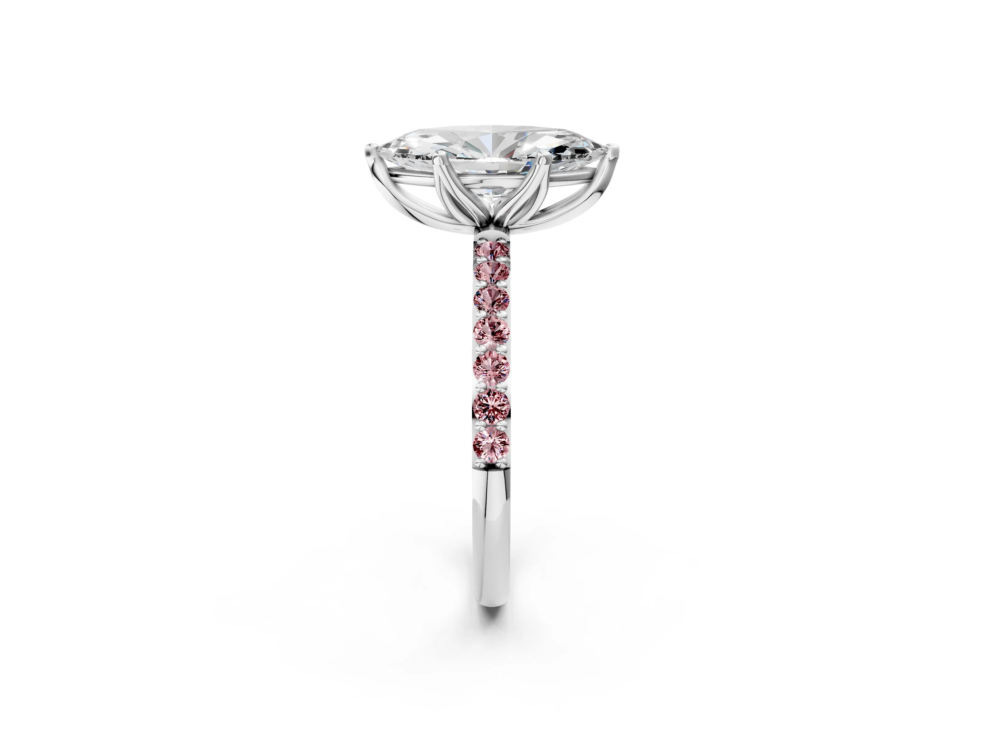 White gold Marquise Cut Diamond Solitaire Engagement Ring with Round with Morganite side stone Pavé Band and Prong Setting_26