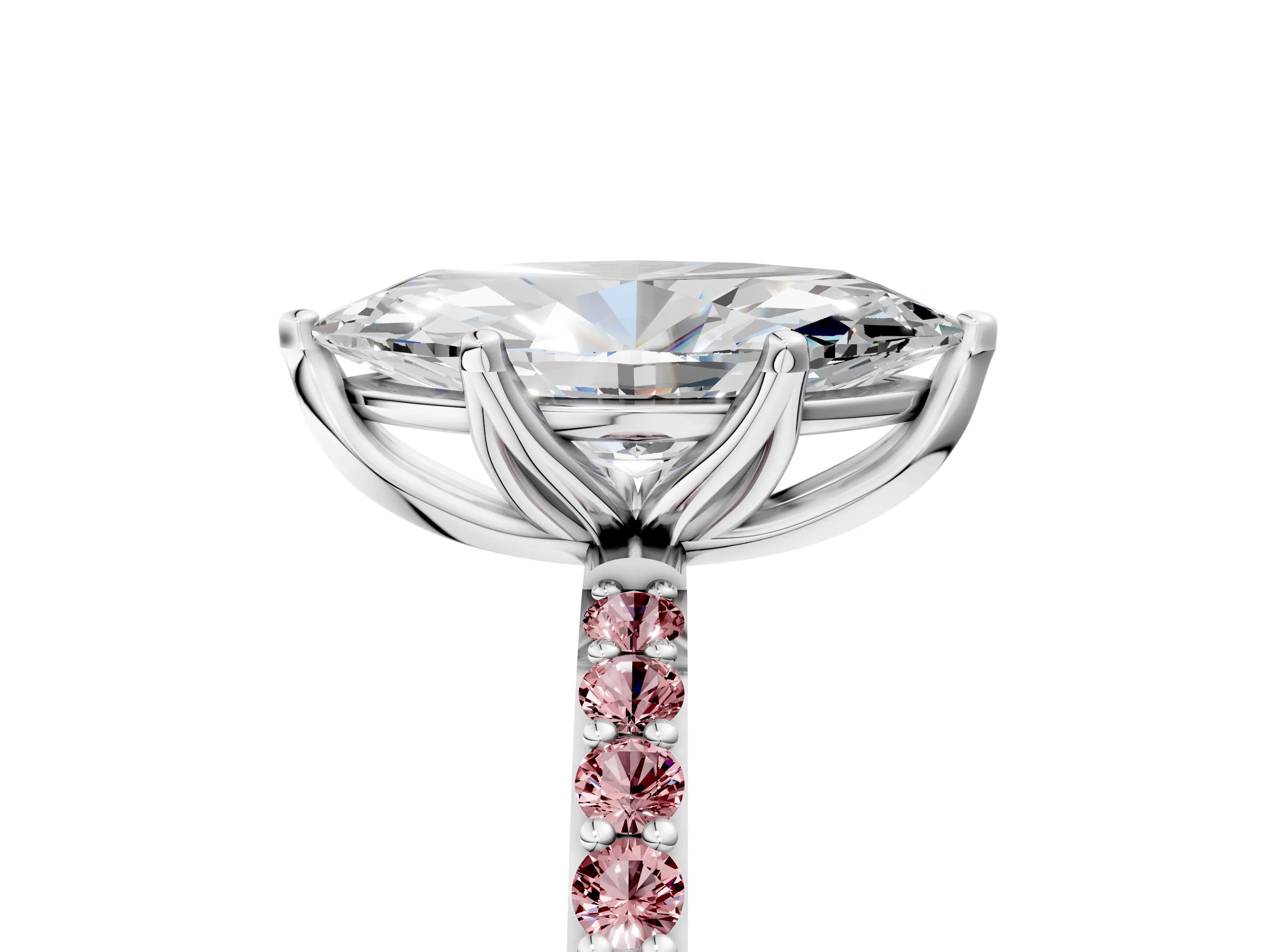 White gold Marquise Cut Diamond Solitaire Engagement Ring with Round with Morganite side stone Pavé Band and Prong Setting_29