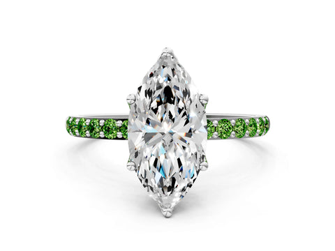 White gold Marquise Cut Diamond Solitaire Engagement Ring with Round with Peridot side stone Pavé Band and Prong Setting_12