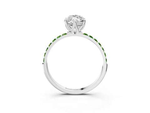 White gold Marquise Cut Diamond Solitaire Engagement Ring with Round with Peridot side stone Pavé Band and Prong Setting_15