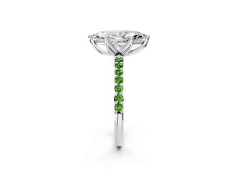 White gold Marquise Cut Diamond Solitaire Engagement Ring with Round with Peridot side stone Pavé Band and Prong Setting_2