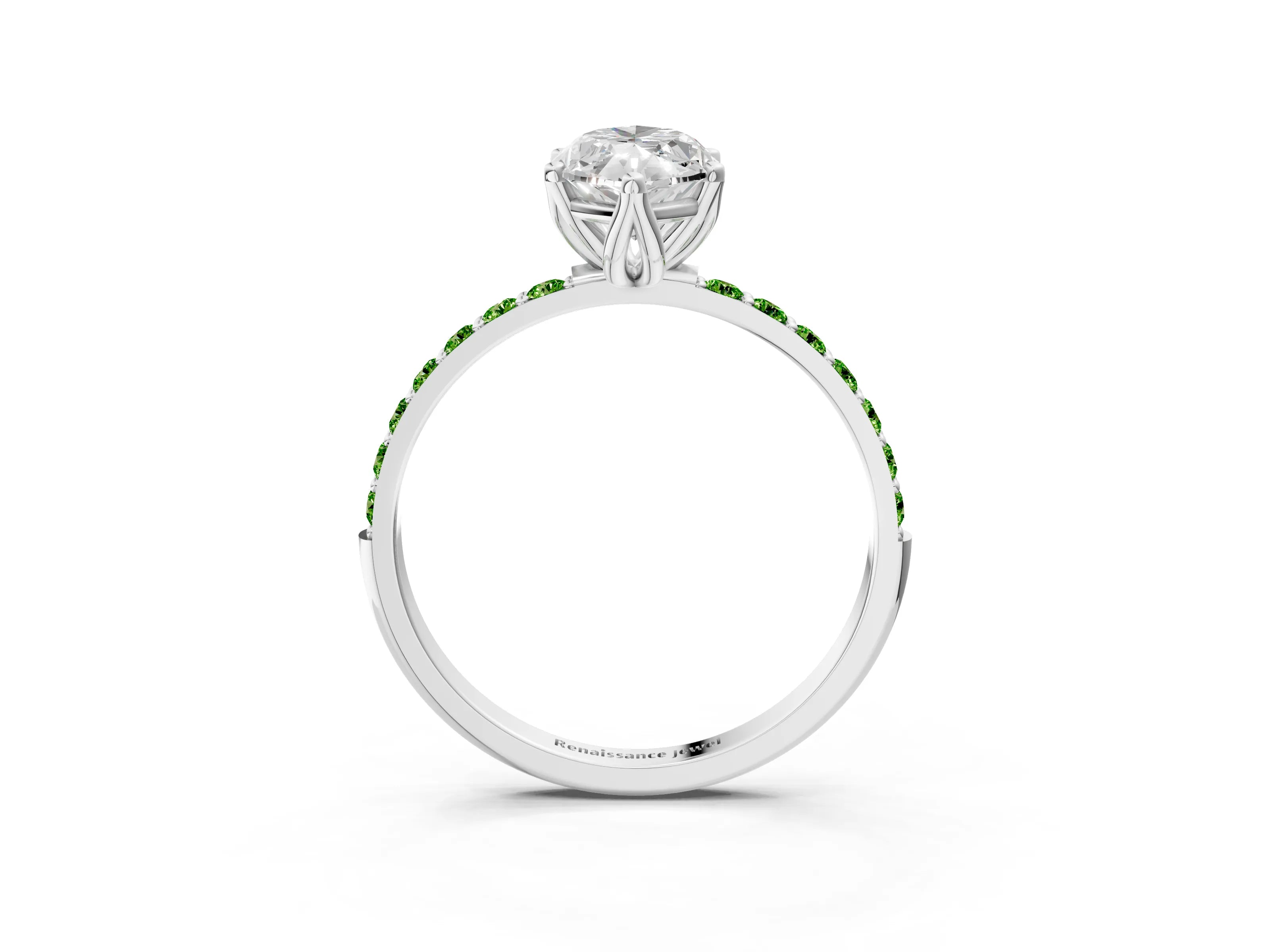 White gold Marquise Cut Diamond Solitaire Engagement Ring with Round with Peridot side stone Pavé Band and Prong Setting_3