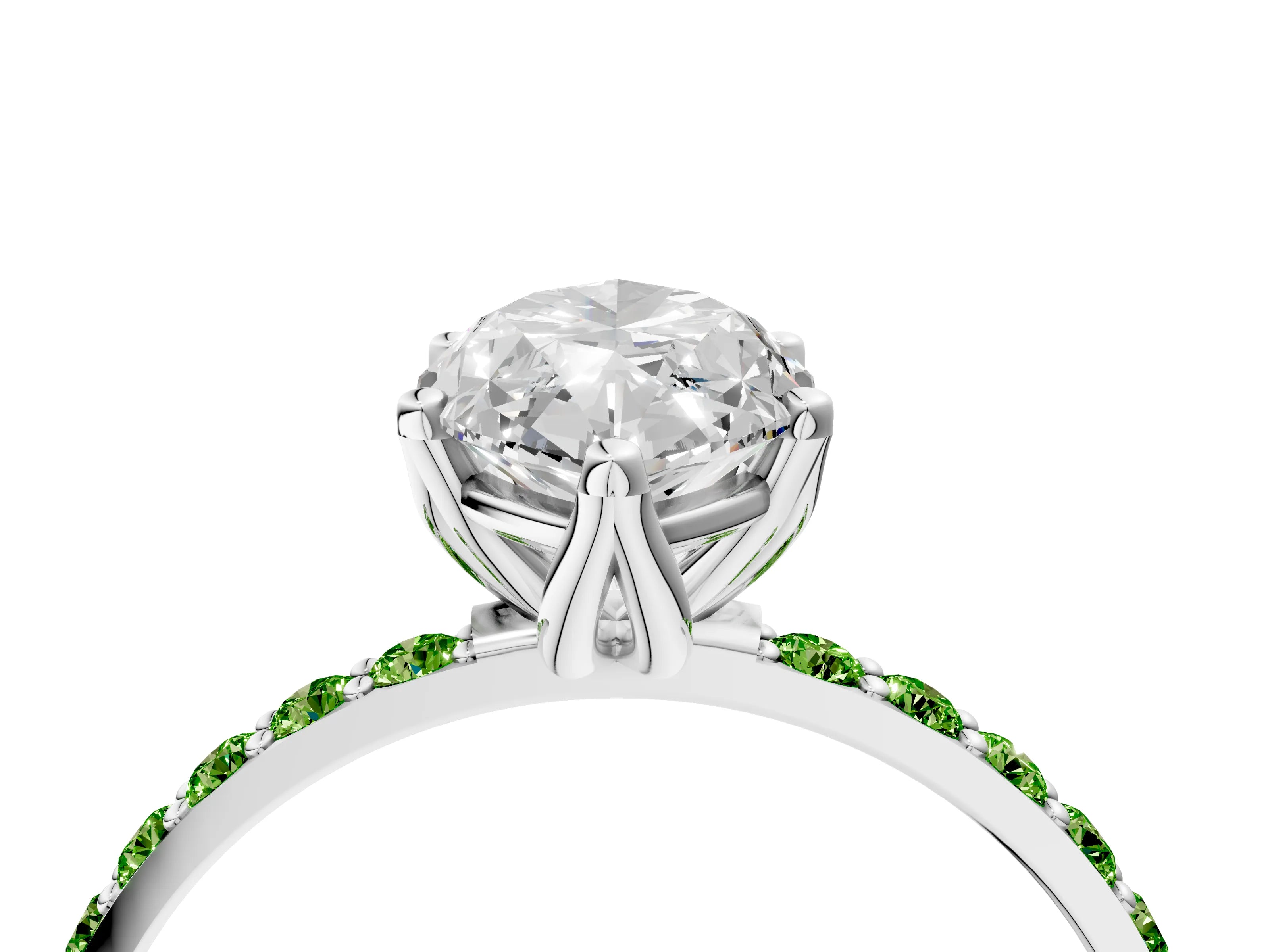 White gold Marquise Cut Diamond Solitaire Engagement Ring with Round with Peridot side stone Pavé Band and Prong Setting_4