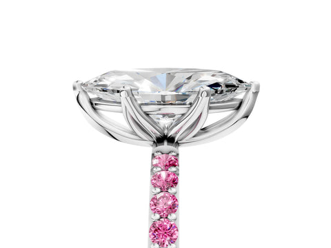 White gold Marquise Cut Diamond Solitaire Engagement Ring with Round with Pink Sapphire side stone Pavé Band and Prong Setting_17
