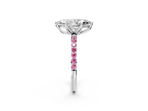 White gold Marquise Cut Diamond Solitaire Engagement Ring with Round with Pink Sapphire side stone Pavé Band and Prong Setting_26