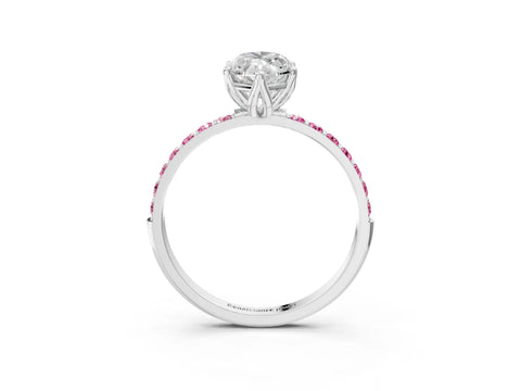 White gold Marquise Cut Diamond Solitaire Engagement Ring with Round with Pink Sapphire side stone Pavé Band and Prong Setting_27