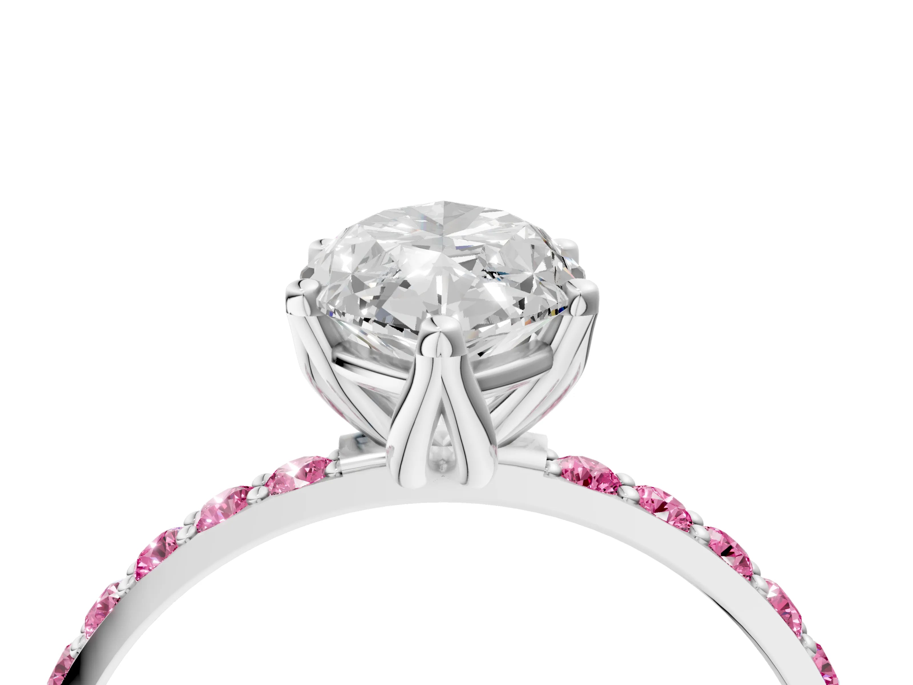 White gold Marquise Cut Diamond Solitaire Engagement Ring with Round with Pink Sapphire side stone Pavé Band and Prong Setting_28