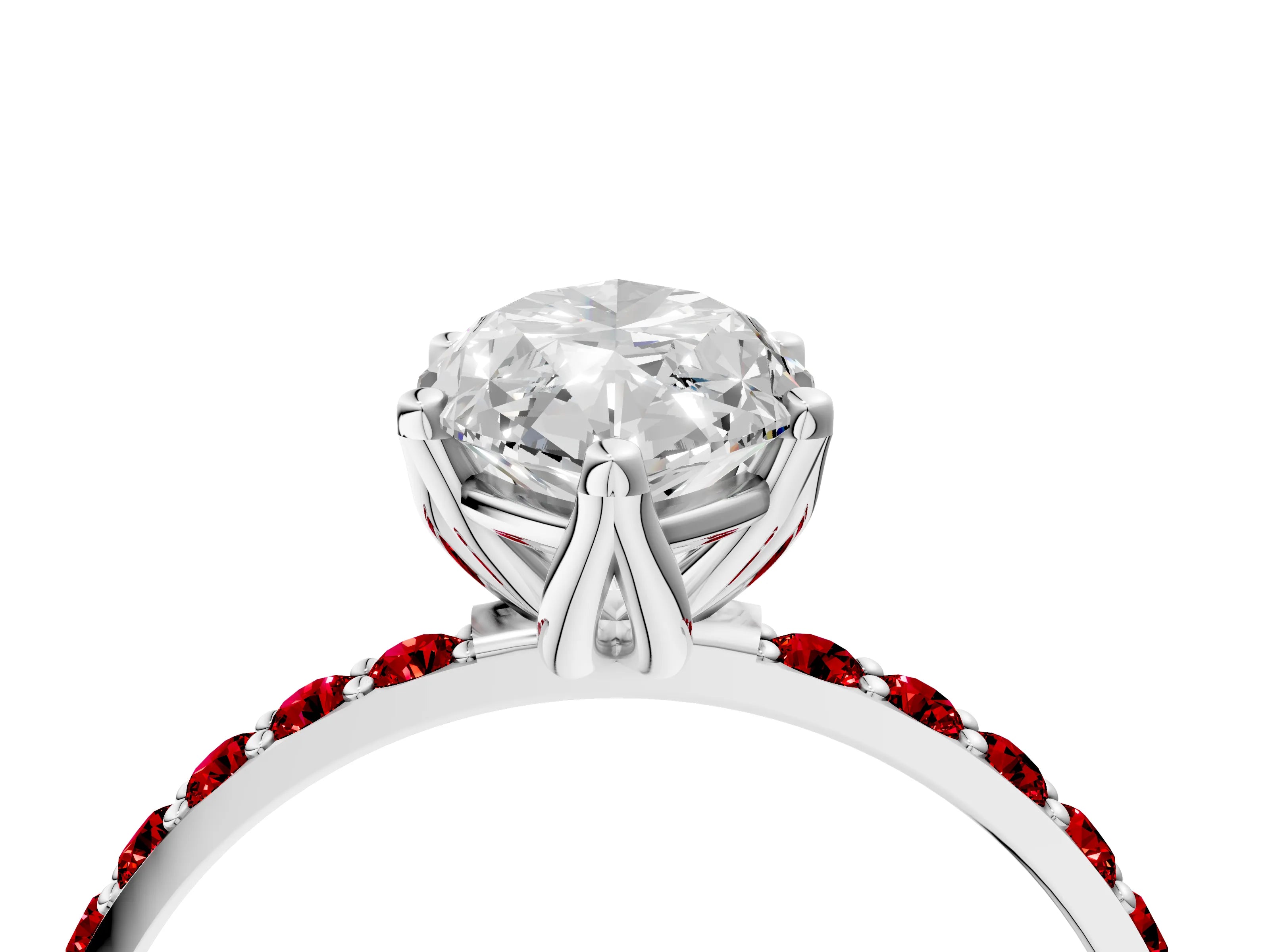 White gold Marquise Cut Diamond Solitaire Engagement Ring with Round with Ruby side stone Pavé Band and Prong Setting_16