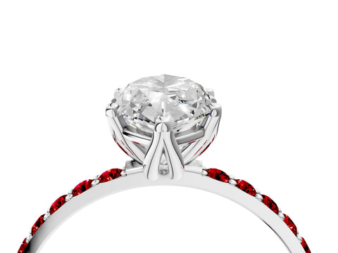 White gold Marquise Cut Diamond Solitaire Engagement Ring with Round with Ruby side stone Pavé Band and Prong Setting_16