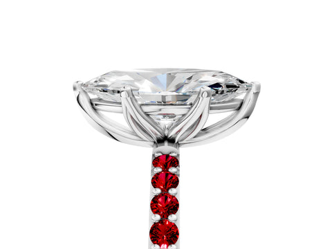 White gold Marquise Cut Diamond Solitaire Engagement Ring with Round with Ruby side stone Pavé Band and Prong Setting_17