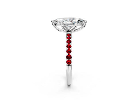 White gold Marquise Cut Diamond Solitaire Engagement Ring with Round with Ruby side stone Pavé Band and Prong Setting_26
