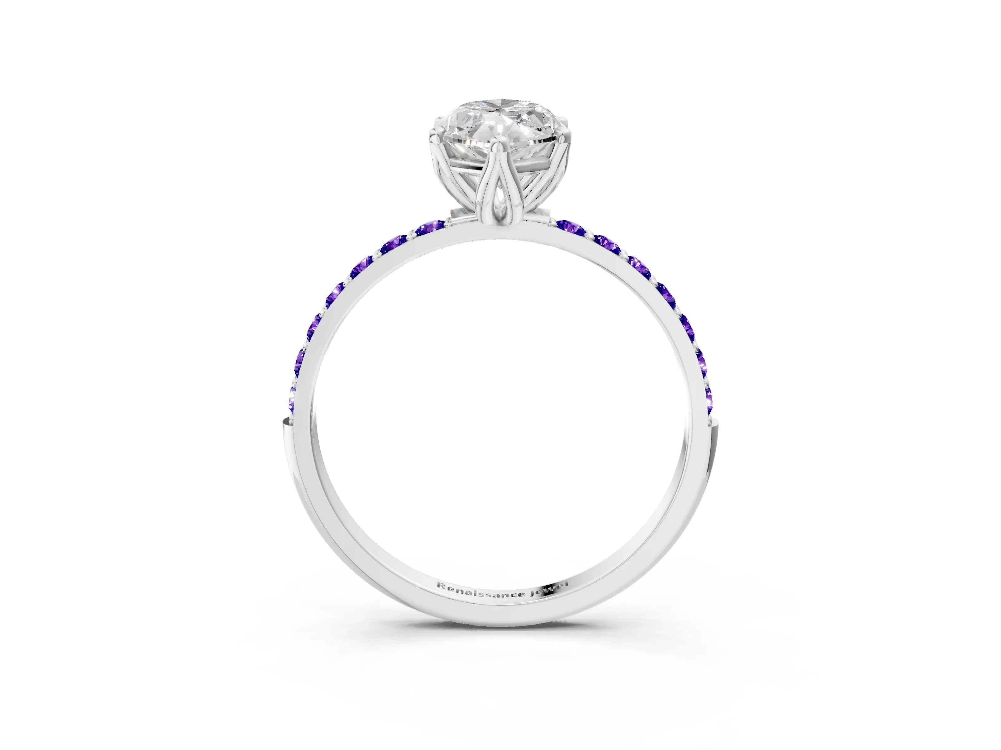 White gold Marquise Cut Diamond Solitaire Engagement Ring with Round with Tanzanite side stone Pavé Band and Prong Setting_15