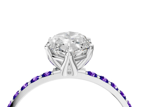 White gold Marquise Cut Diamond Solitaire Engagement Ring with Round with Tanzanite side stone Pavé Band and Prong Setting_16