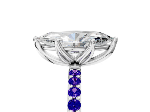 White gold Marquise Cut Diamond Solitaire Engagement Ring with Round with Tanzanite side stone Pavé Band and Prong Setting_17