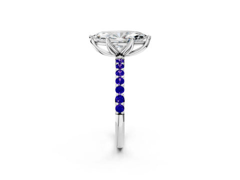 White gold Marquise Cut Diamond Solitaire Engagement Ring with Round with Tanzanite side stone Pavé Band and Prong Setting_2