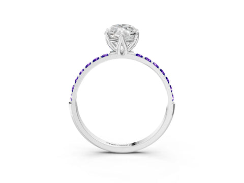 White gold Marquise Cut Diamond Solitaire Engagement Ring with Round with Tanzanite side stone Pavé Band and Prong Setting_3