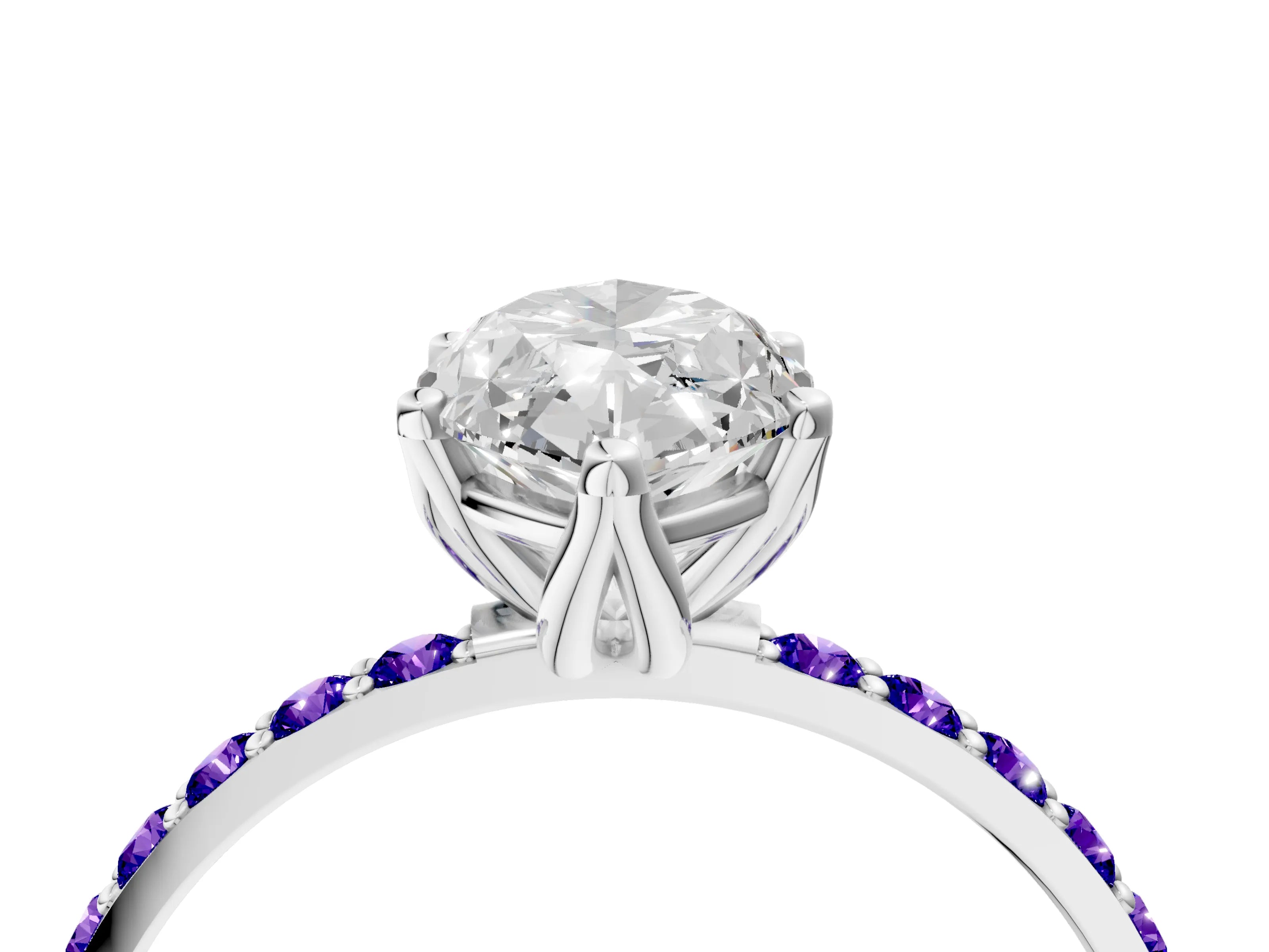 White gold Marquise Cut Diamond Solitaire Engagement Ring with Round with Tanzanite side stone Pavé Band and Prong Setting_4