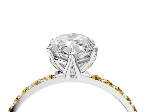 White gold Marquise Cut Diamond Solitaire Engagement Ring with Round with Yellow Sapphire side stone Pavé Band and Prong Setting_16