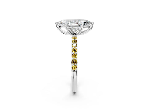 White gold Marquise Cut Diamond Solitaire Engagement Ring with Round with Yellow Sapphire side stone Pavé Band and Prong Setting_26