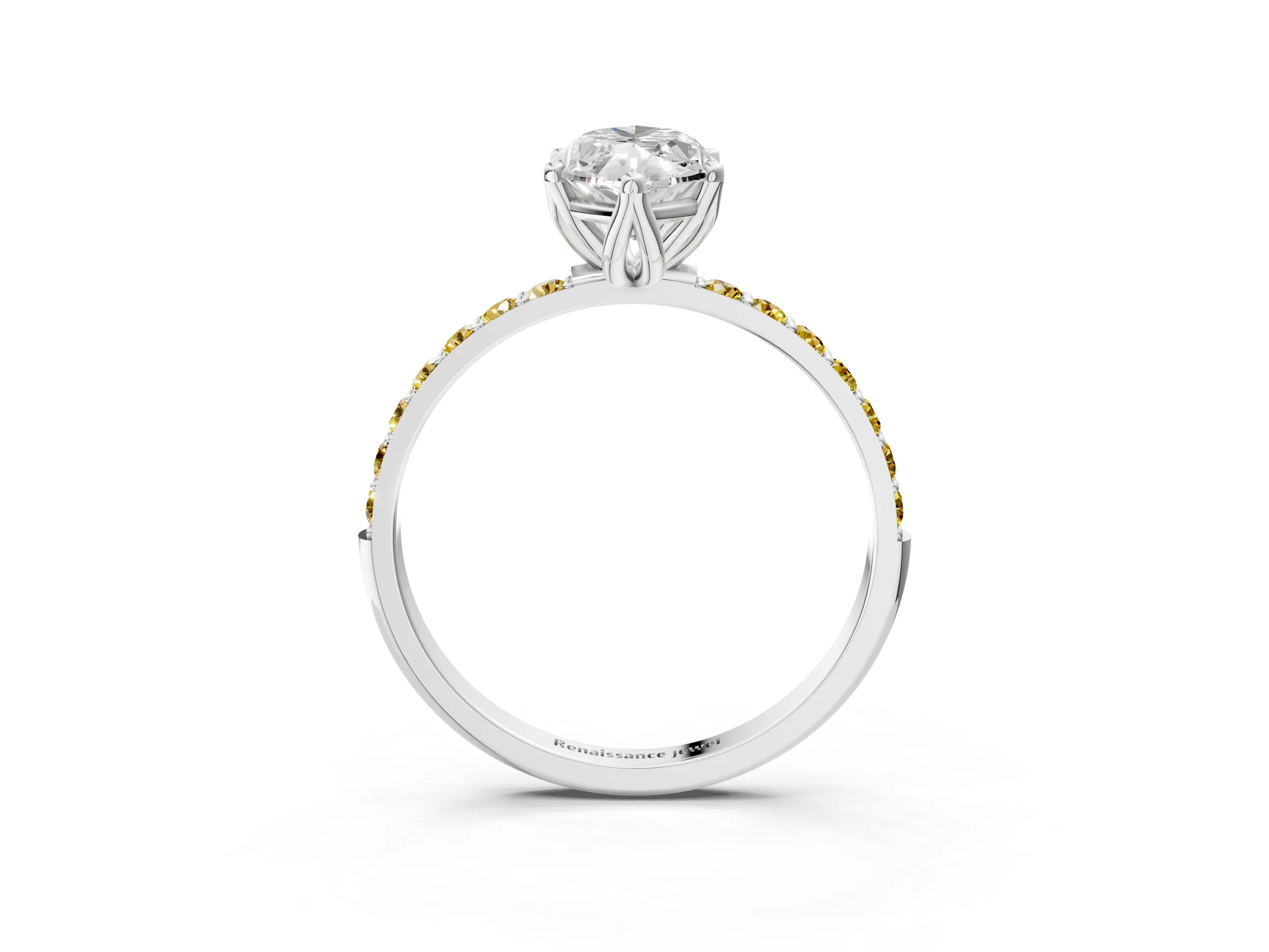 White gold Marquise Cut Diamond Solitaire Engagement Ring with Round with Yellow Sapphire side stone Pavé Band and Prong Setting_27