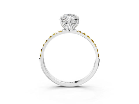 White gold Marquise Cut Diamond Solitaire Engagement Ring with Round with Yellow Sapphire side stone Pavé Band and Prong Setting_27
