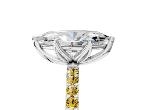White gold Marquise Cut Diamond Solitaire Engagement Ring with Round with Yellow Sapphire side stone Pavé Band and Prong Setting_29