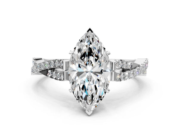 Sterling Silver Marquise Solitaire Engagement Ring Setting with Twisted Split Pave Band