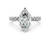 White gold Marquise Cut Diamond Solitaire Pavé Engagement Ring with Round Band and Prong Setting_14