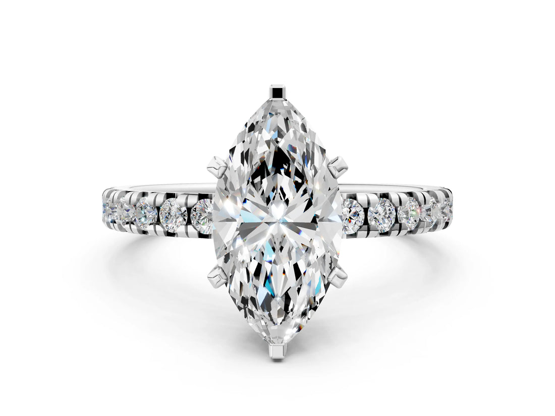 White gold Marquise Cut Diamond Solitaire Pavé Engagement Ring with Round Band and Prong Setting_50